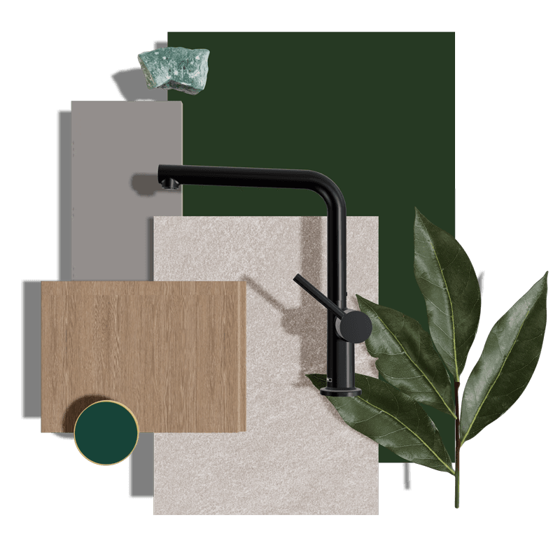 Jade Green + Grey + Wood Kitchen